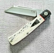 K'roo Custom Mac Knife,Giraffe Bone...blanket micarta bolsters red liners and spacers..,3.5..coa.sli