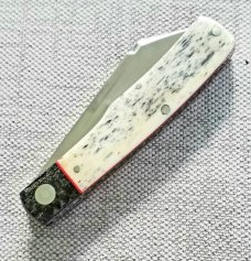 K'roo Custom Mac Knife,Giraffe Bone...blanket micarta bolsters red liners and spacers..,3.5..coa.sli