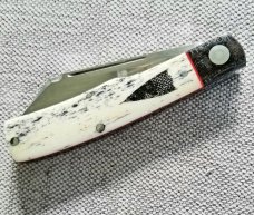K'roo Custom Mac Knife,Giraffe Bone...blanket micarta bolsters red liners and spacers..,3.5..coa.sli