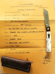 K'roo Custom Mac Knife,Giraffe Bone...blanket micarta bolsters red liners and spacers..,3.5..coa.sli