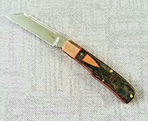 K'roo Custom Mac Knife,Copper accents..blanket micarta scales red liners and spacers..,3.5..coa.sli