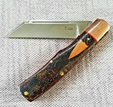 K'roo Custom Mac Knife,Copper accents..blanket micarta scales red liners and spacers..,3.5..coa.sli