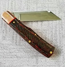 K'roo Custom Mac Knife,Copper accents..blanket micarta scales red liners and spacers..,3.5..coa.sli