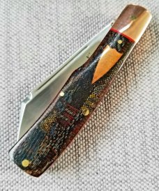 K'roo Custom Mac Knife,Copper accents..blanket micarta scales red liners and spacers..,3.5..coa.sli
