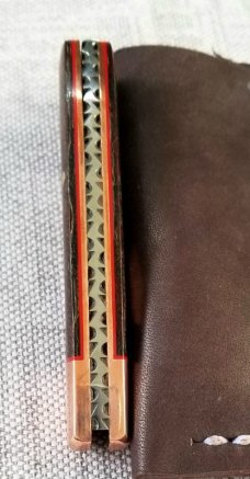 K'roo Custom Mac Knife,Copper accents..blanket micarta scales red liners and spacers..,3.5..coa.sli