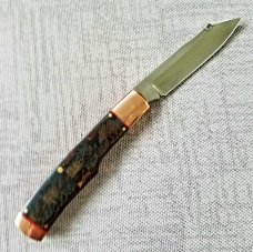 K'roo Custom Native Knife,, slip..coa 4" ..Blanket micarta...copper accents...liners...filework 