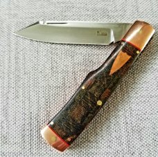 K'roo Custom Native Knife,, slip..coa 4" ..Blanket micarta...copper accents...liners...filework 