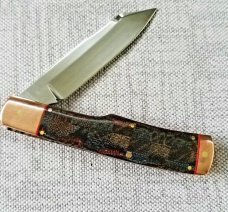K'roo Custom Native Knife,, slip..coa 4" ..Blanket micarta...copper accents...liners...filework 