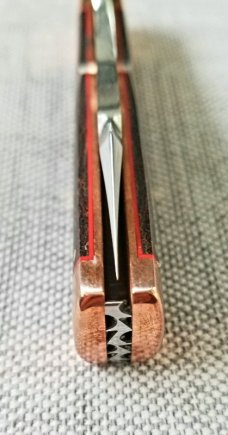 K'roo Custom Native Knife,, slip..coa 4" ..Blanket micarta...copper accents...liners...filework 