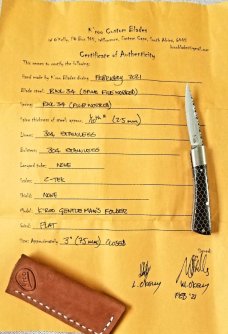 K'roo Custom Gent Jack Knife,, coa & slip,3", CTec scales, filework spring & blade, mini sodbuster