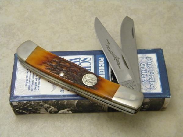 Schrade Walden USA (Taylor Cutlery) Amber Bone SWAJB54 Everlastingly Sharp Trapper Knife - NIB
