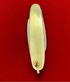 Vintage MERIDEN KNIFE Co Embossed Goldtone Lobster Pen Watch Fob Folding Pocket Knife c.1917-1932