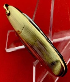 Vintage MERIDEN KNIFE Co Embossed Goldtone Lobster Pen Watch Fob Folding Pocket Knife c1917-1932