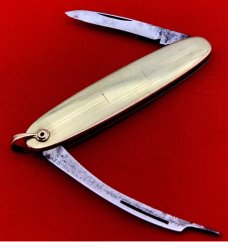 Vintage MERIDEN KNIFE Co Embossed Goldtone Lobster Pen Watch Fob Folding Pocket Knife c.1917-1932