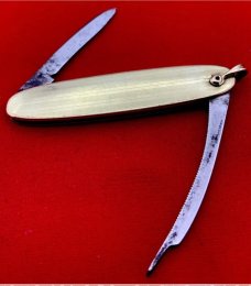 Vintage MERIDEN KNIFE Co Embossed Goldtone Lobster Pen Watch Fob Folding Pocket Knife c.1917-1932