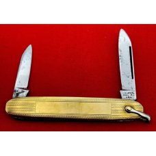 Vintage COLONIAL PROV RI Embossed Gold Tone Shadow Pen Folding Pocket Knife wBail