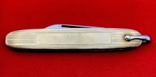Vintage COLONIAL PROV RI Embossed Gold Tone Shadow Pen Folding Pocket Knife w/Bail