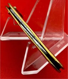Vintage COLONIAL PROV RI Embossed Gold Tone Shadow Pen Folding Pocket Knife w/Bail