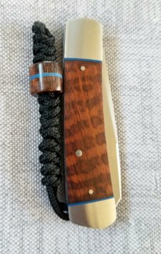 Jeffrey  Mitchell Native knife, Snakewood w/blue accents and Cpm154, 3.75..lanyard and bead
