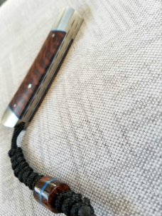 Jeffrey  Mitchell Native knife, Snakewood w/blue accents and Cpm154, 3.75..lanyard and bead