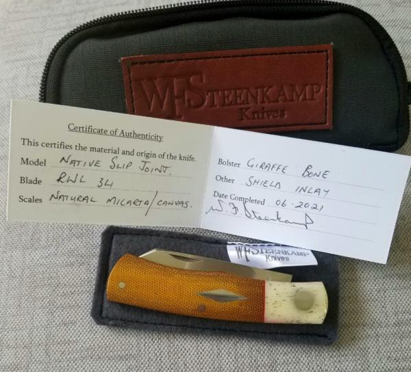 Willem Steenkamp Native KNIFE,Giraffe bone and Micarta, pouch..coa...rwl34S,New,4