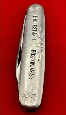 Vintage NEW YORK KNIFE CO Etched Aluminum Pen Folding Pocket Knife c.1888-1931 E.H Best