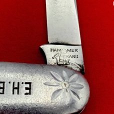 Vintage NEW YORK KNIFE CO Etched Aluminum Pen Folding Pocket Knife c.1888-1931 E.H Best