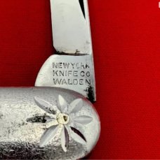 Vintage NEW YORK KNIFE CO Etched Aluminum Pen Folding Pocket Knife c.1888-1931 E.H Best