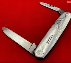 Vintage NEW YORK KNIFE CO Etched Aluminum Pen Folding Pocket Knife c.1888-1931 E.H Best
