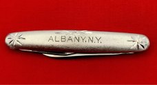 Vintage NEW YORK KNIFE CO Etched Aluminum Folding Pocket Knife c.1882-1931 NM Very Rare