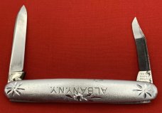Vintage NEW YORK KNIFE CO Etched Aluminum Folding Pocket Knife c.1882-1931 NM Very Rare