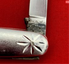 Vintage NEW YORK KNIFE CO Etched Aluminum Folding Pocket Knife c.1882-1931 NM Very Rare
