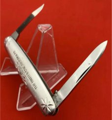 Vintage NEW YORK KNIFE CO Etched Aluminum Folding Pocket Knife c.1882-1931 NM Very Rare
