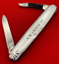 Vintage NEW YORK KNIFE CO Etched Aluminum Folding Pocket Knife c.1882-1931 NM Very Rare