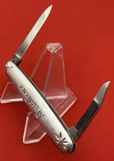 Vintage NEW YORK KNIFE CO Etched Aluminum Folding Pocket Knife c.1882-1931 NM Very Rare