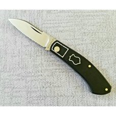 Meades Mini Dino Custom Knife 3625Black Micartasilver Twill FC skeleton key bolsters outline