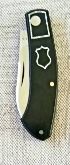 Meades Mini Dino Custom Knife, 3.625..Black Micarta..silver Twill CF skeleton key & bolsters outline