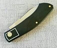 Meades Mini Dino Custom Knife, 3.625..Black Micarta..silver Twill CF skeleton key & bolsters outline