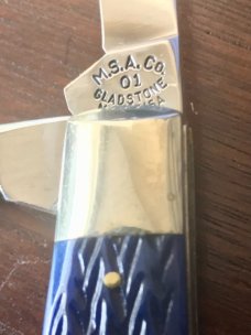 Marbles MSA Congress Knife, Blue Jigged Bone Handle, USA Made In 2001, New 