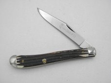 Queen Cutlery #11 Utility: 4 1/8” single blade jack, 1961 - 1971, genuine Winterbottom bone handles