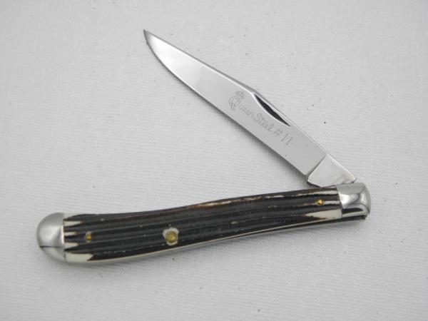 Queen Cutlery #11 Utility: 4 1/8” single blade jack, 1961 - 1971, genuine Winterbottom bone handles 