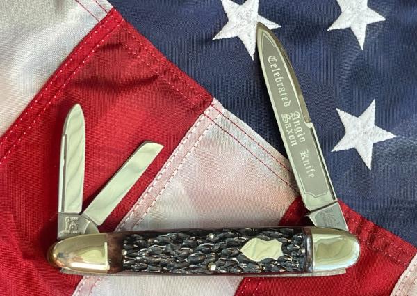 Vintage Bulldog Brand 3 Blade Celebrated Angelo Saxon Knife Whittler w Beautiful Red Bone Handles Vintage Bulldog Brand 3 Blade Celebrated Angelo Saxon Knife Whittler w Beautiful Red Bone Handles