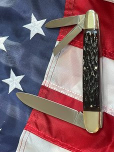 Vintage Bulldog Brand 3 Blade Celebrated Angelo Saxon Knife Whittler w Beautiful Red Bone Handles