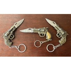 3 Vintage Miniature Revolver Or Pistol Keychain Manual Lockback Folding Knives