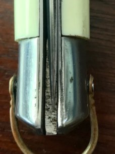 Batwing Rizzuto Estileto Milano, Marked Stainless Steel, Hard To Find White Handle, Used