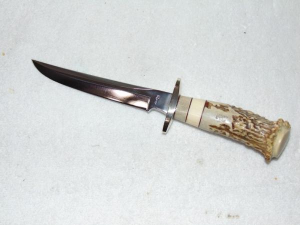 Vintage CUSTOM ROBERT (BOB) RIPPY Antler handle w/ Ivory?-Stag spacers Fixed Blade Knife