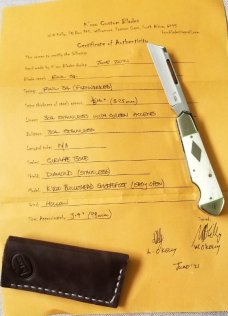 K'roo Custom Giraffe bone Sheepsfoot Bullet Head Knife, coa/ slip, 4