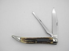 Queen Cutlery Co 46 Fish Knife in Winterbottom Bone 5  closed early 1950s Q over STAINLESS