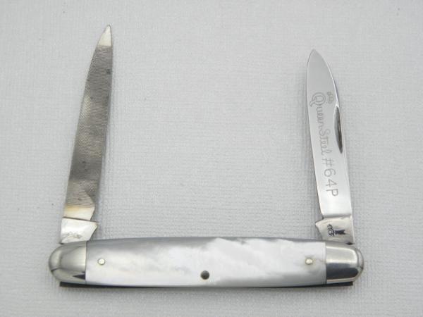 Queen Cutlery Co. #64P Sleeveboard Pen  with file blade in Pearl: 3 1/4” closed; 1958 – 1960,