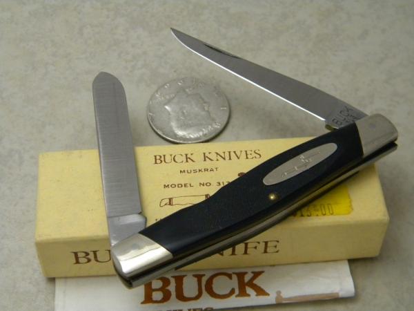 Buck USA Model # 313 Black Saw Cut Delrin Muskrat Knife c.Pre-1986 - NIB
